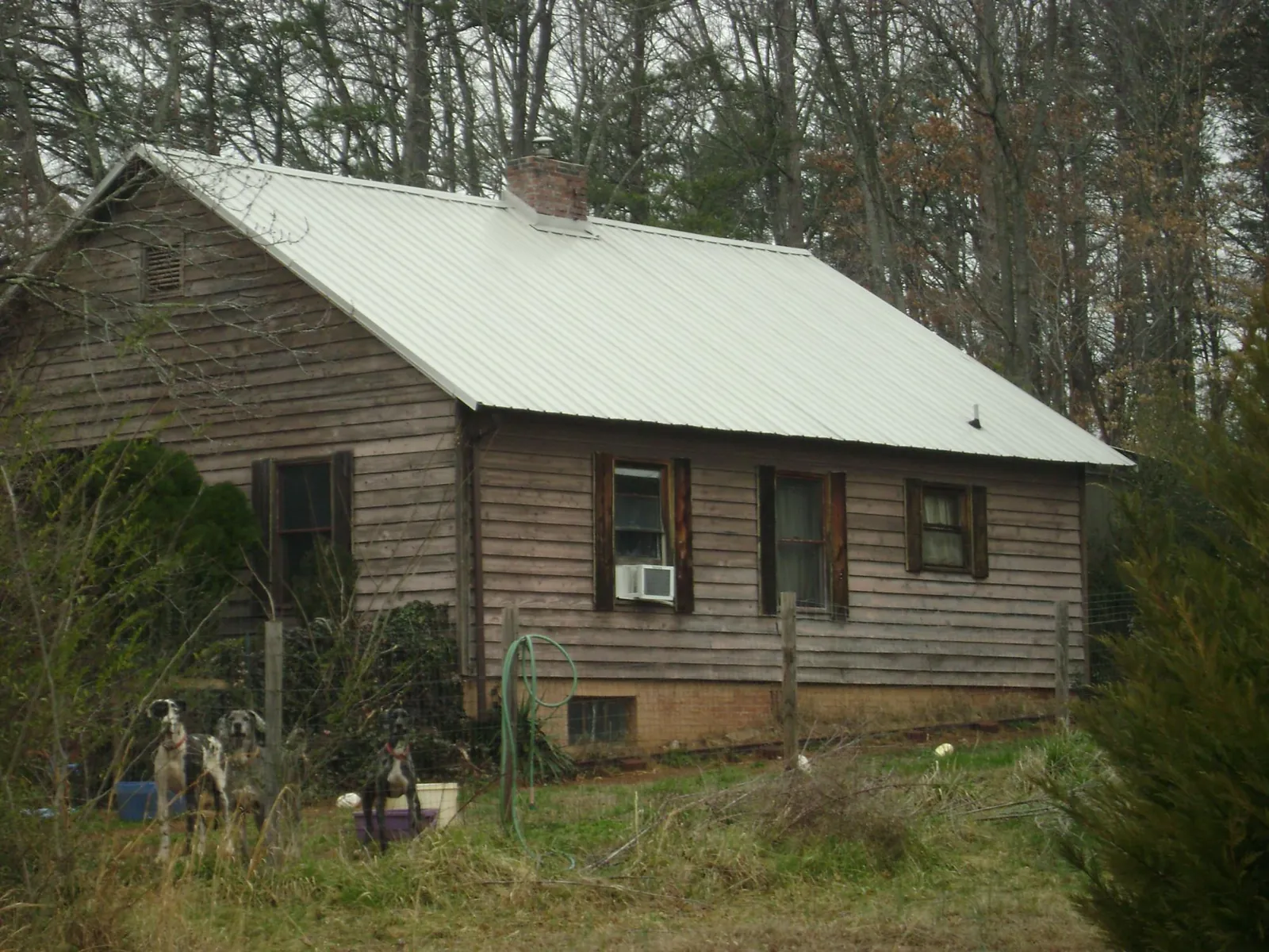 White metal roof on an old wood sided farmhouse, from a Metal Roof Installation job in Cobalt